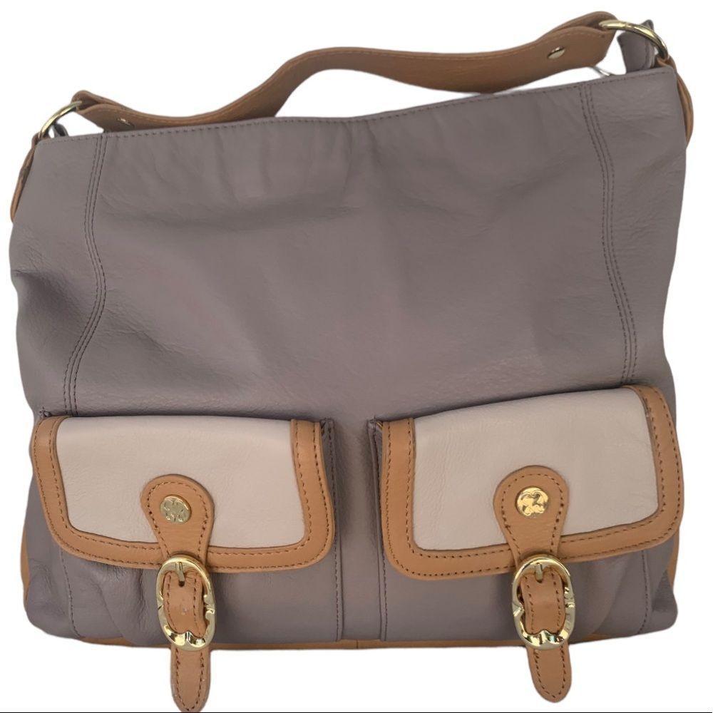 Emma Fox leather taupe, beige and tan shoulder bag